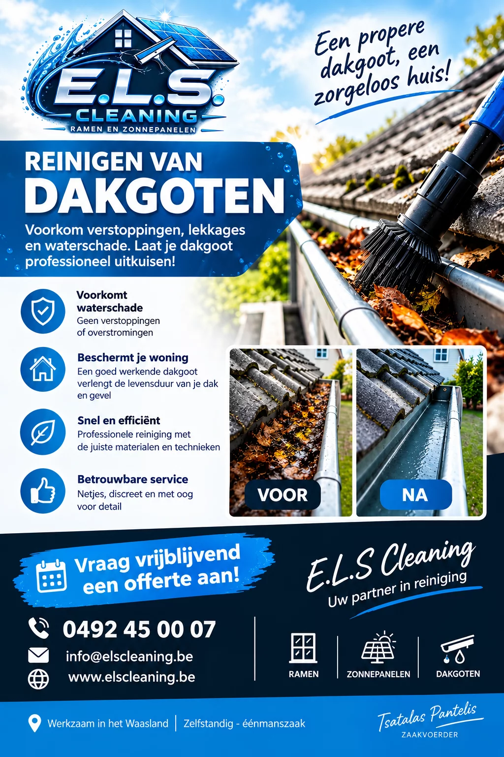 Nieuwe flyer van E.L.S. Cleaning over professionele dakgootreiniging